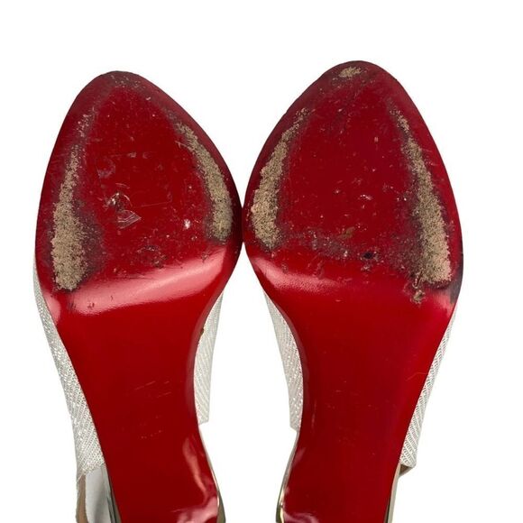 Christian Louboutin Private Number 120 Glitter Luminor Slingback Peep Toe Heels - Picture 8 of 13